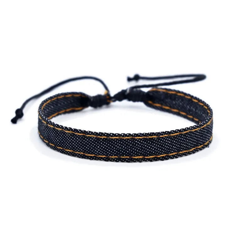 Denim fabric carrying strap bracelet with national style design in various colour options