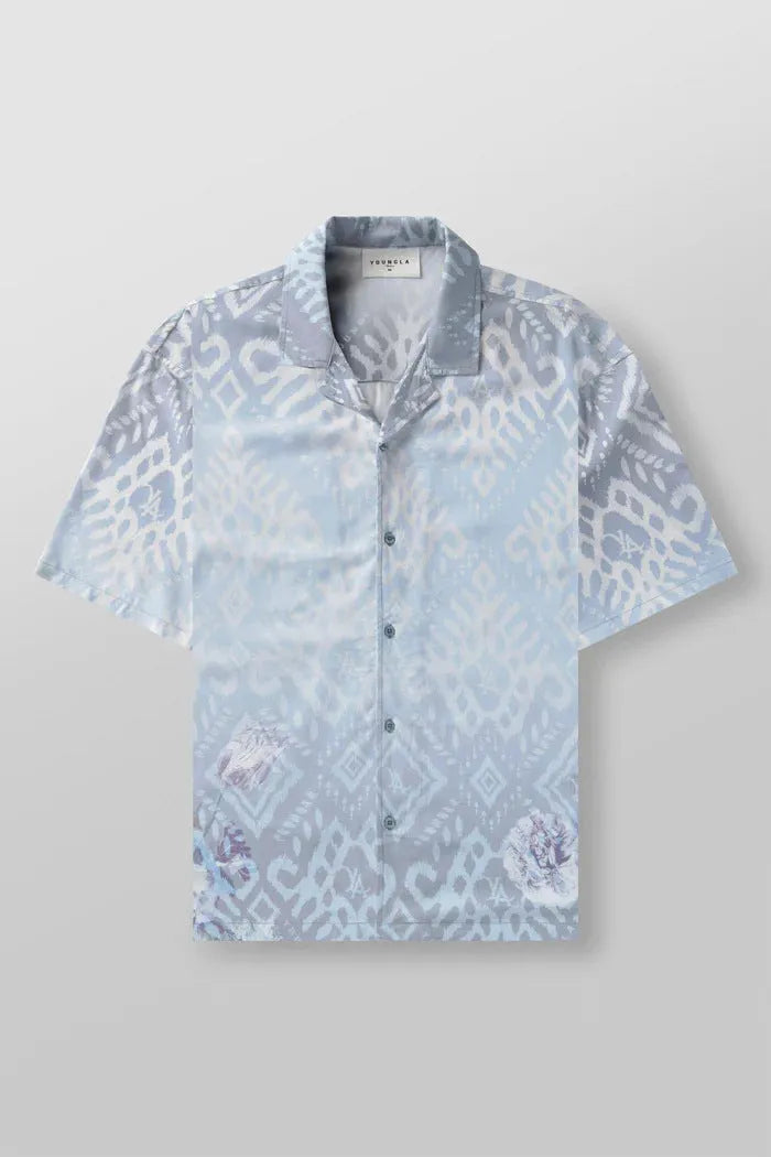 Printed casual loose short sleeve top with flowers pattern in light colour