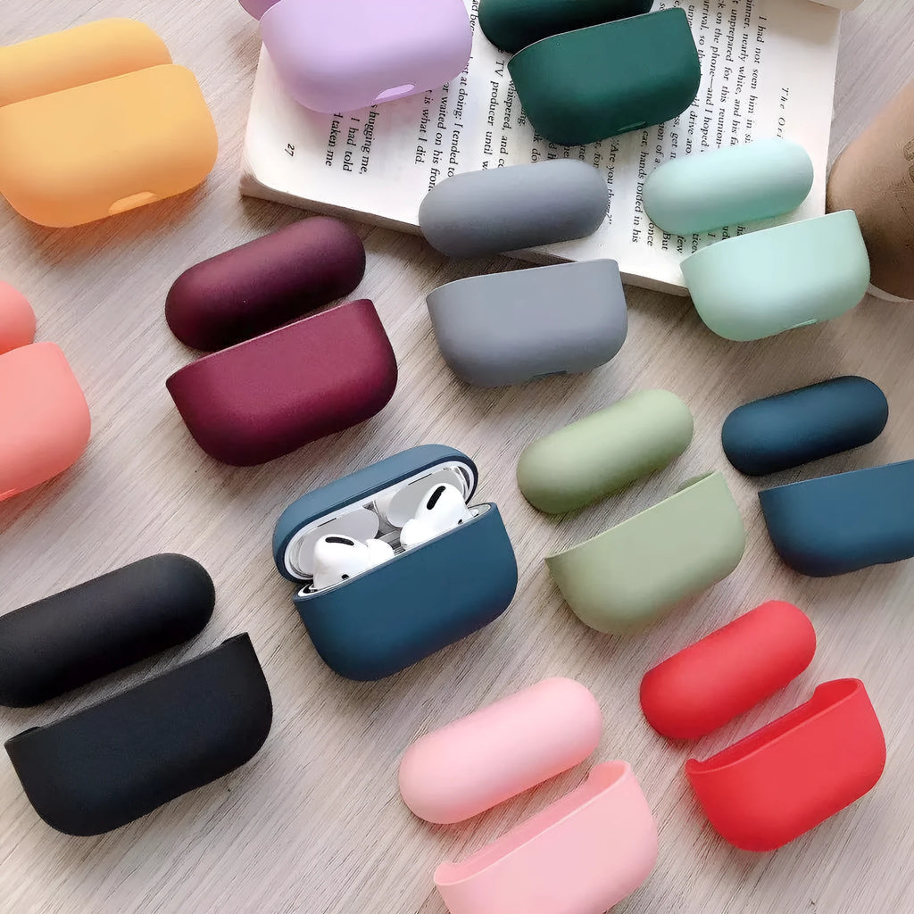 Plastic protective case for Apple AirPods Pro earbuds shown in one of 12 available colours.