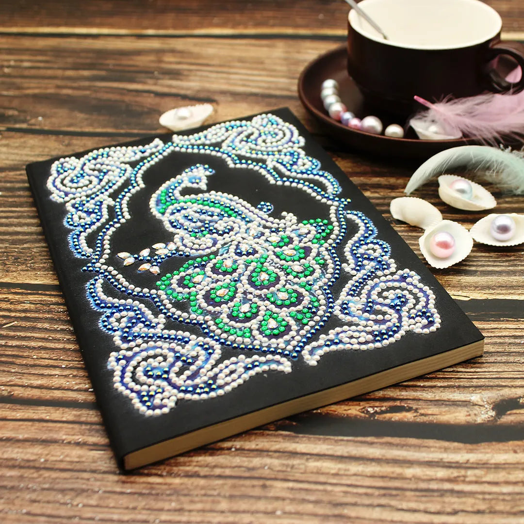 Black A5 diamond painting notebook for peacock beauty crystal art with shaped and bright drills