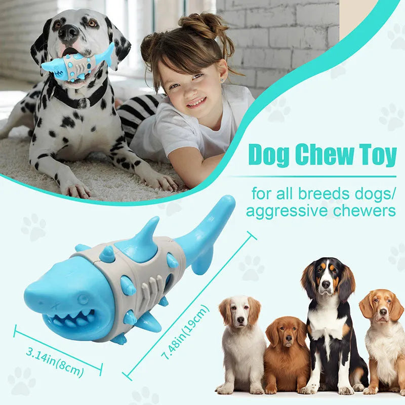Blue shark-tooth textured dog chew toy for teething puppies on a white background.