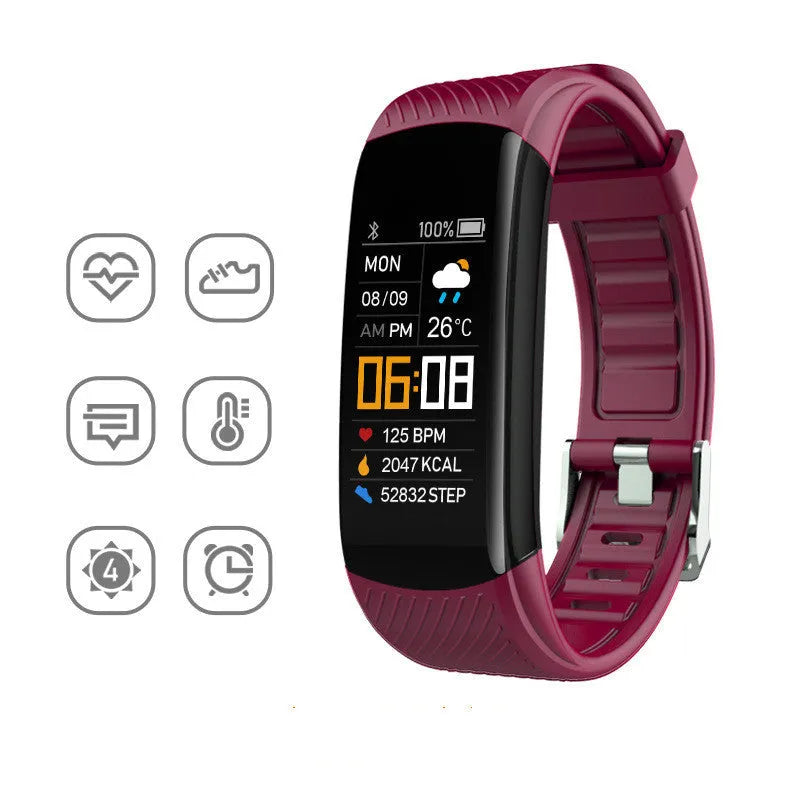 Waterproof silicone pedometer bracelet with touch screen display in multiple colour options