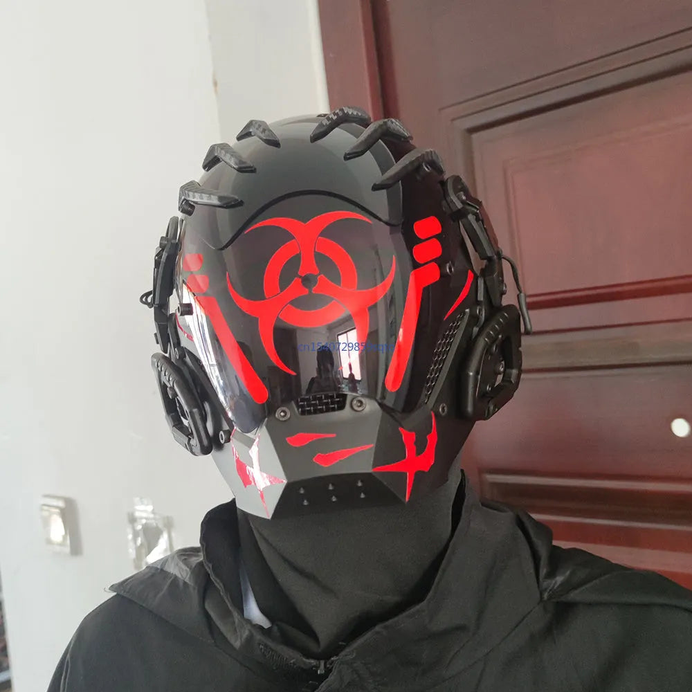 Black bioweapon tech creative prop mask with full face coverage for costume events