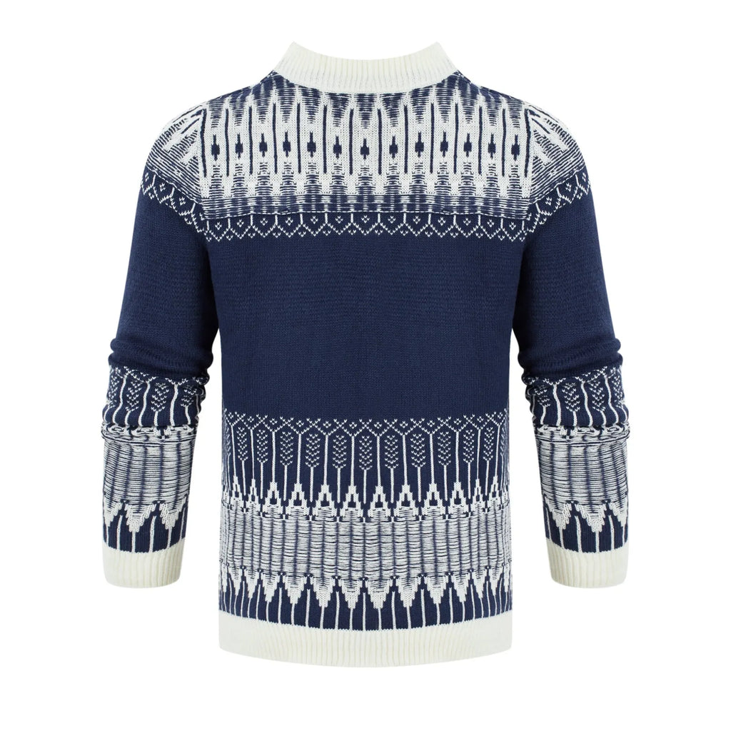 Men's soft knitted long-sleeved pullover sweater on a model, showing style variation.