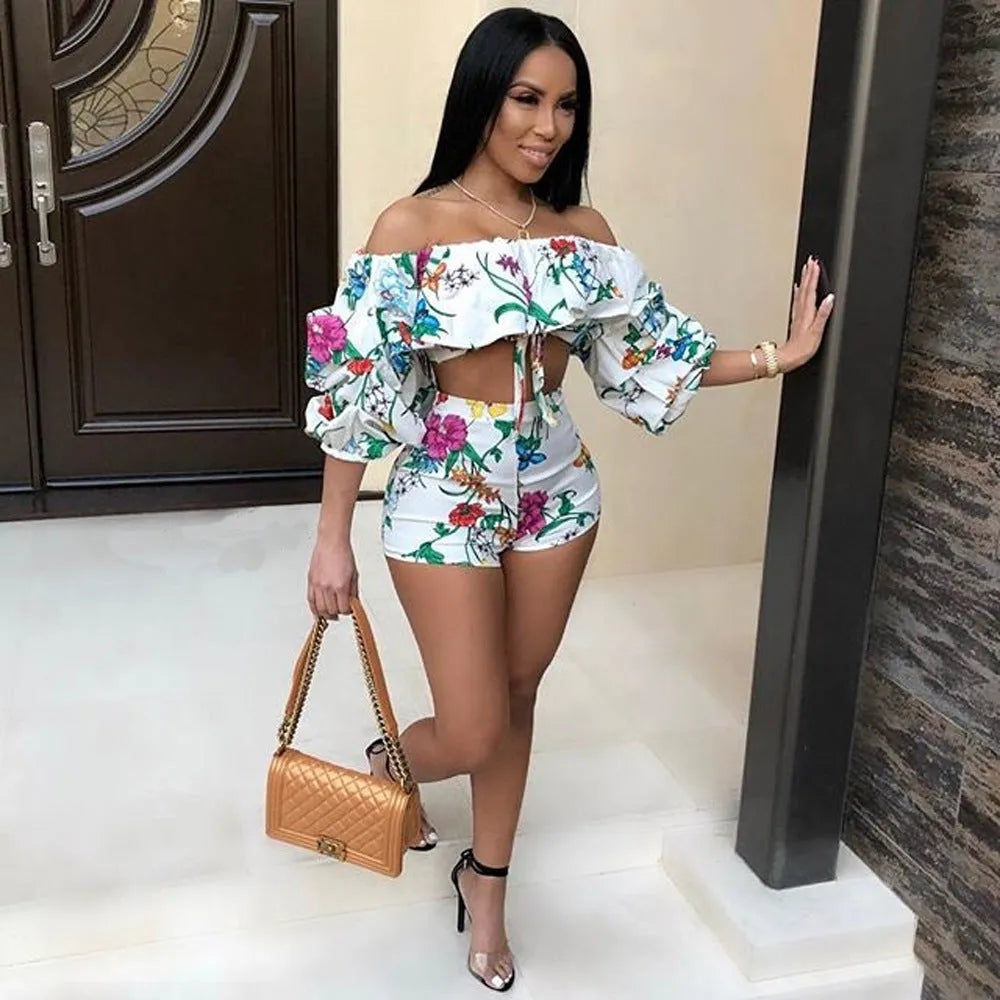 Women's multicolour digital print two-piece suit with pile sleeves and matching shorts