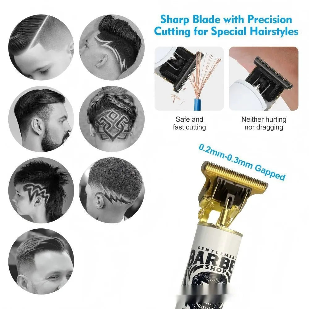 Rechargeable hair clipper set with stainless steel cutter head and USB charging cable