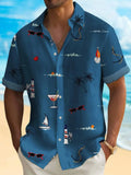 Men's loose fit Hawaiian shirt with colourful digital print pattern and short sleeves.