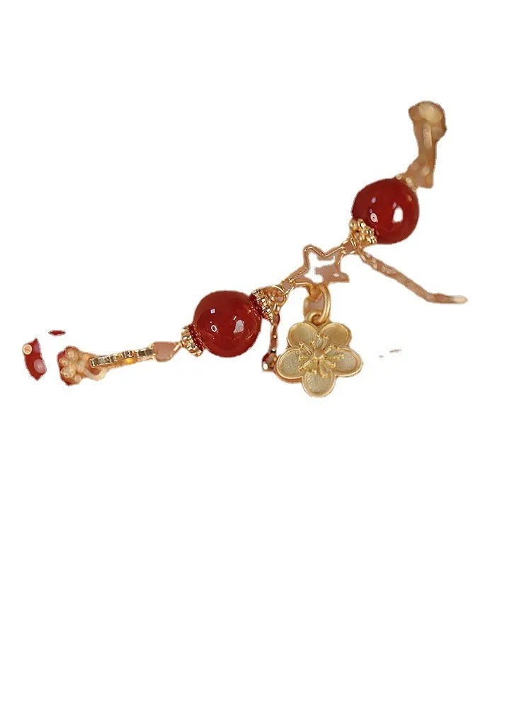 Red agate double layer bracelet with floral motifs for women's ethnic jewellery