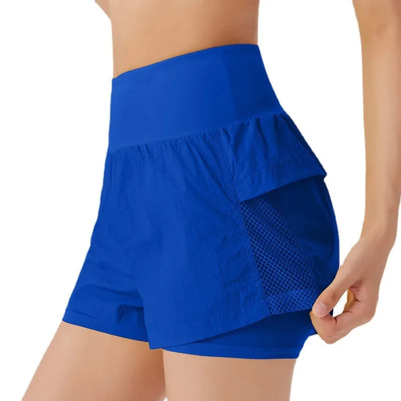 Women's loose cotton blend quick-drying sports shorts shown in multiple colours: white, black, blue, yellow, and pink.