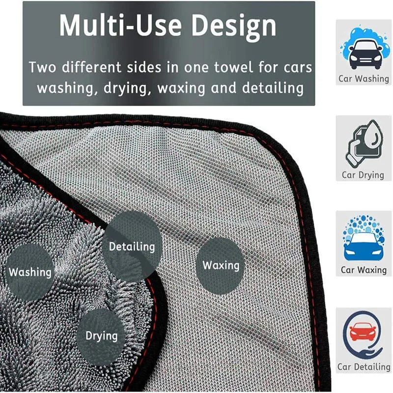 Grey 40cm by 40cm microfibre car wash drying towel laid flat.