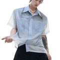Men's blue and white gradient loose fit short sleeve shirt with quilted design