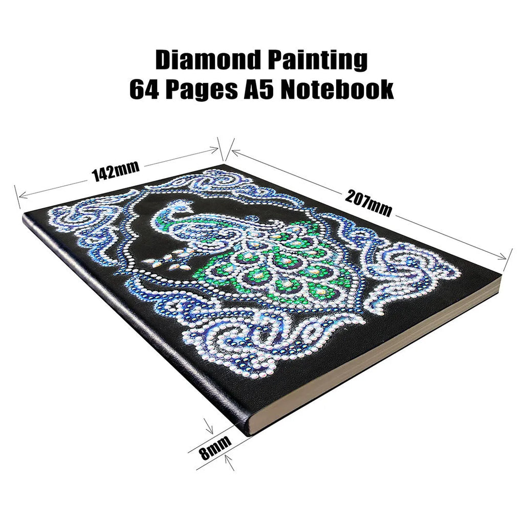 Black A5 diamond painting notebook for peacock beauty crystal art with shaped and bright drills