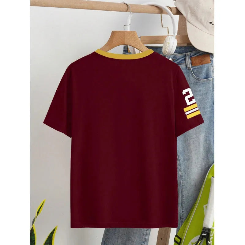 Cotton loose fit t-shirt with digital letter print in red colour, short sleeves