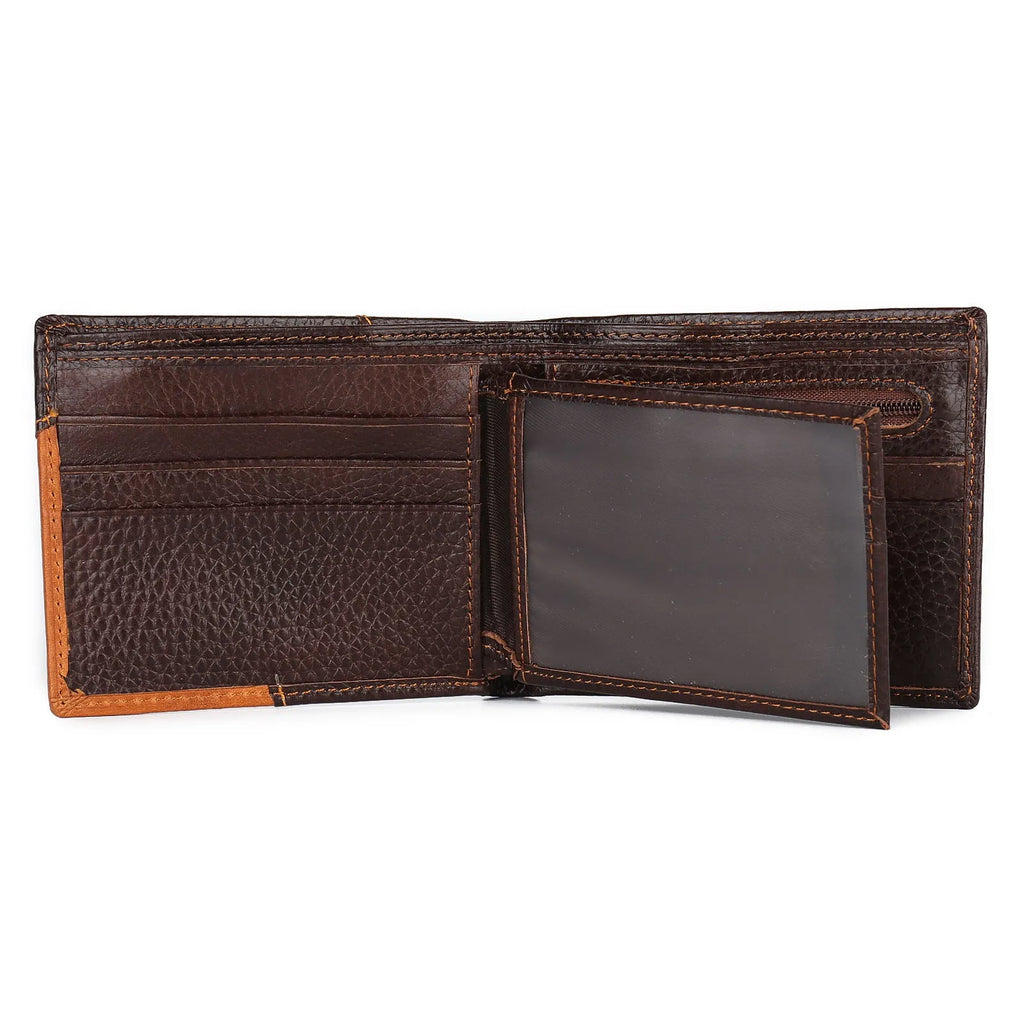 Korean style men's leather wallet in horizontal square design with contrast stitching