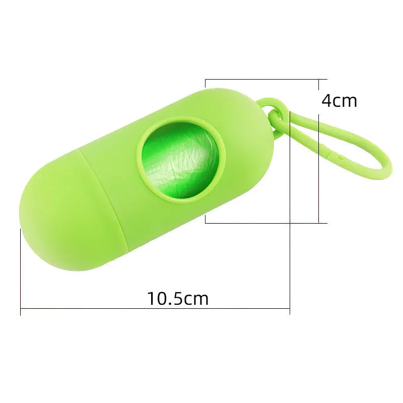 Compact plastic dog poo bag holder with Velcro strap and metal side hook