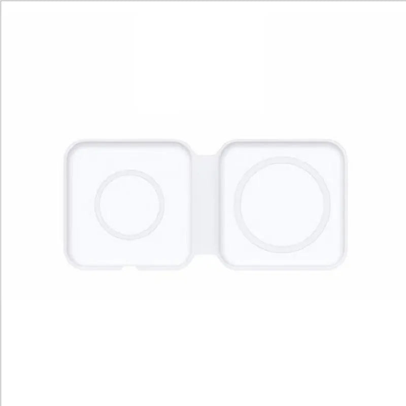 White foldable magnetic wireless charging dock showing dual charging surfaces and compact folded design