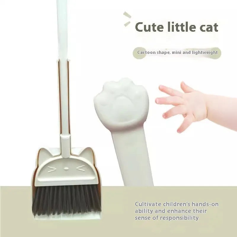 Purple plastic broom and dustpan set with rotating brush head and integrated storage holder