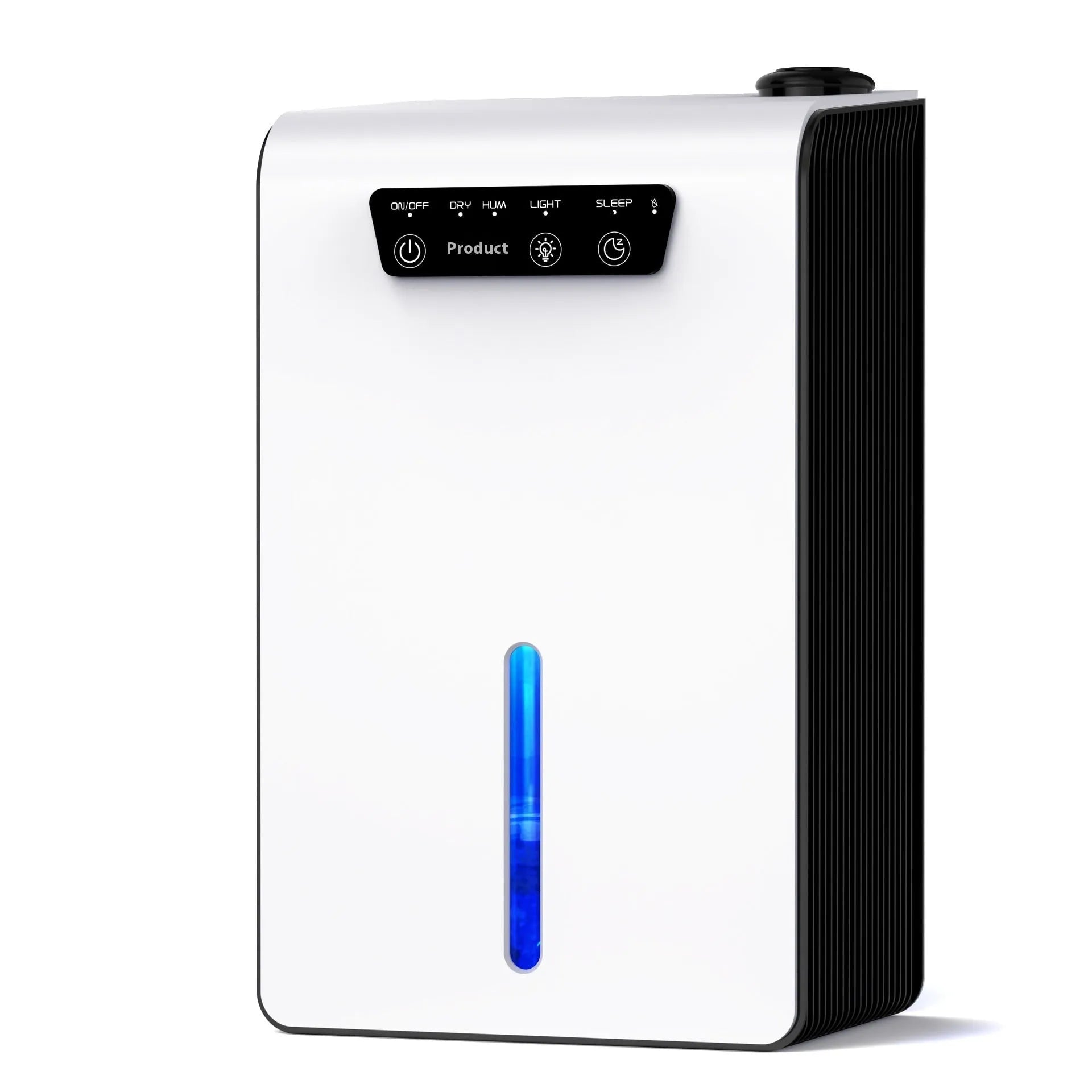 Milky white compact household dehumidifier for small rooms and bedrooms.