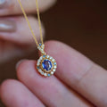 Golden women's necklace with mixed gem pendant on adjustable 21-50cm box chain