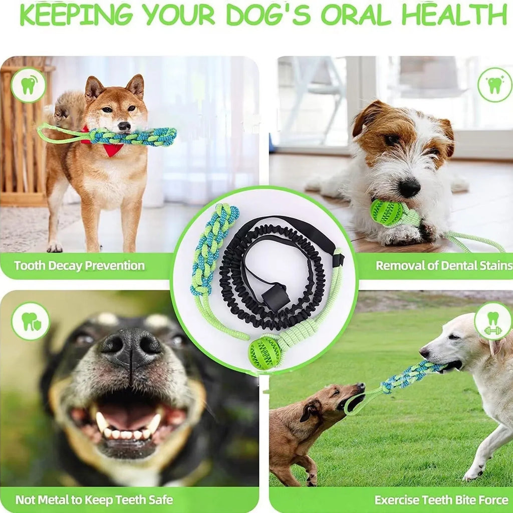 Green cotton thread dog tug-of-war rope toy for bite and chew play