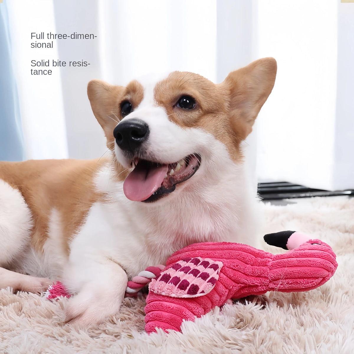 Pink corduroy animal-shaped dog toy with squeaker, 4 inches in size