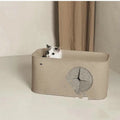 Grey foldable felt cat nest pet bed shown next to khaki version.
