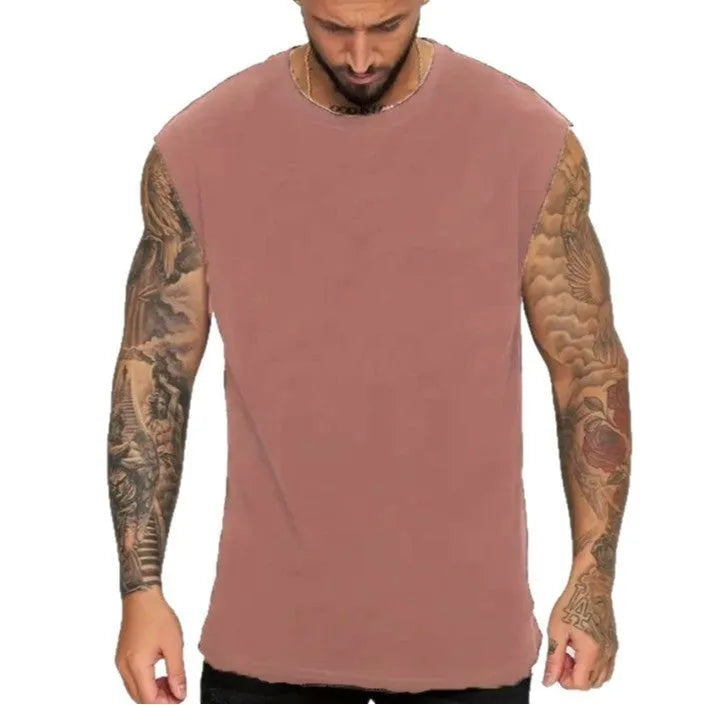 Men's loose fit cotton sleeveless tank top in solid colours showing front view