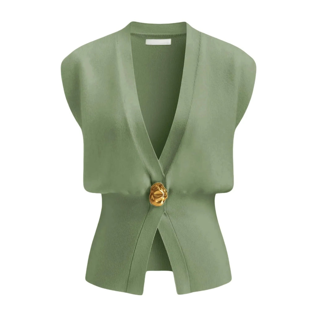 Women's loose V-neck button cardigan in knitted polyester available in six colours
