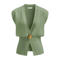 Women's loose V-neck button cardigan in knitted polyester available in six colours
