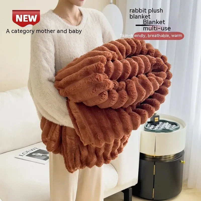 Double-sided thickening bubble velvet faux rabbit fur blanket in various colour options