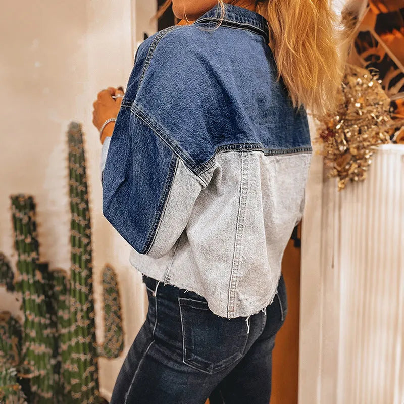 Women's denim coat with multiple buckle closure in loose cotton construction