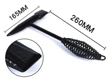 High carbon steel welding hammer with a spring handle for slag and rust removal.