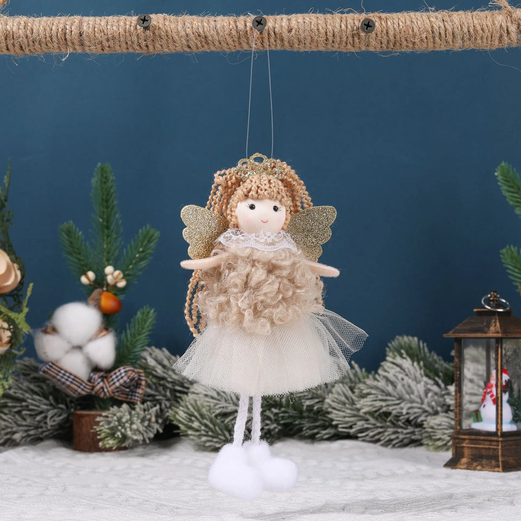 Christmas angel girl pendant cloth hair tie elastic in white, pink and khaki colours