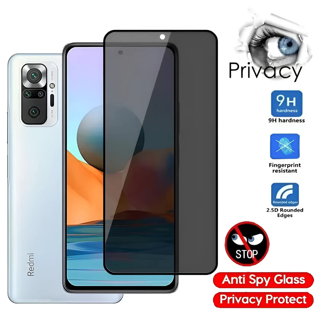 Anti-spy screen protector for Poco and Redmi Note smartphones showing privacy angle limitation