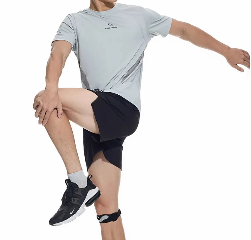 Men's black spandex running shorts with laser-stitched seams for breathability, shown in an athletic pose.
