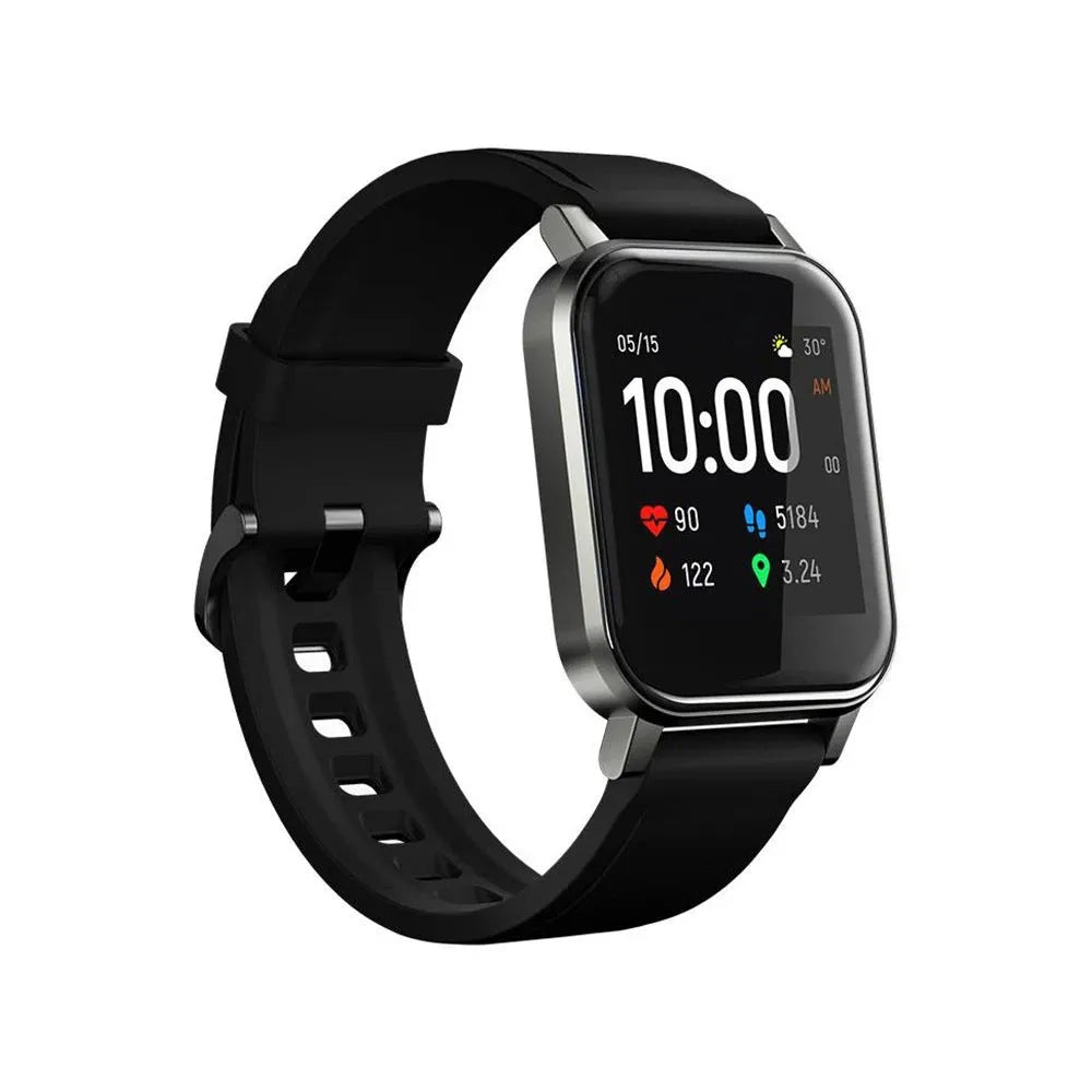 Black waterproof smart bracelet with 1.4 inch touchscreen display on silicone wristband