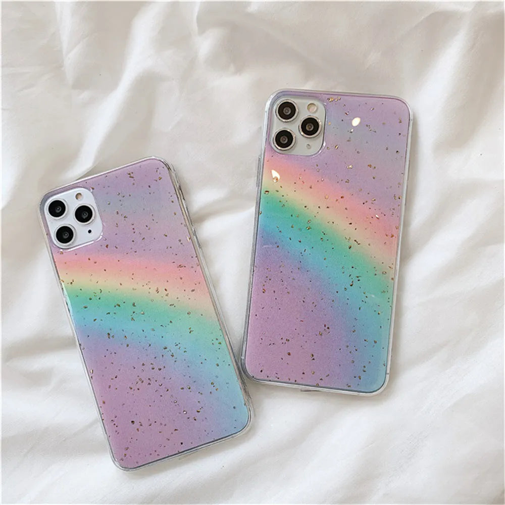 Rainbow gradient striped TPU phone case for iPhone with Japanese and Korean style design elements