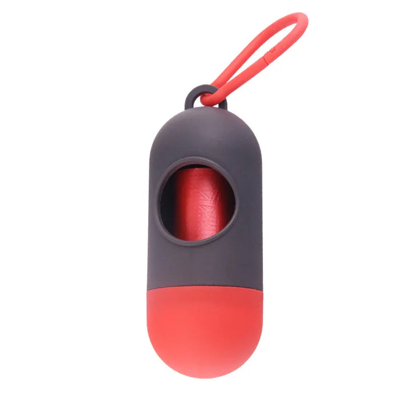 Compact plastic dog poo bag holder with Velcro strap and metal side hook