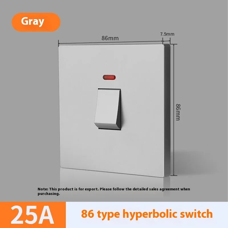 Gold, grey, and white illuminated high-current 3-pole electrical switch for appliances.