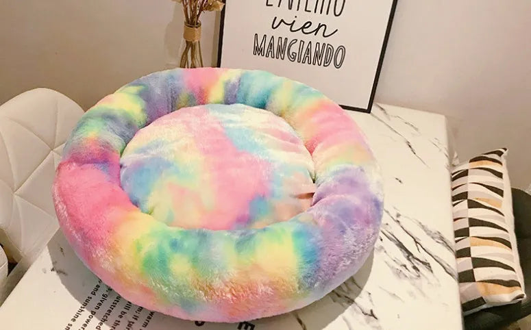 Cotton pet rainbow nest bed, round cat and small dog bed, sizes S 35cm to XL 65cm