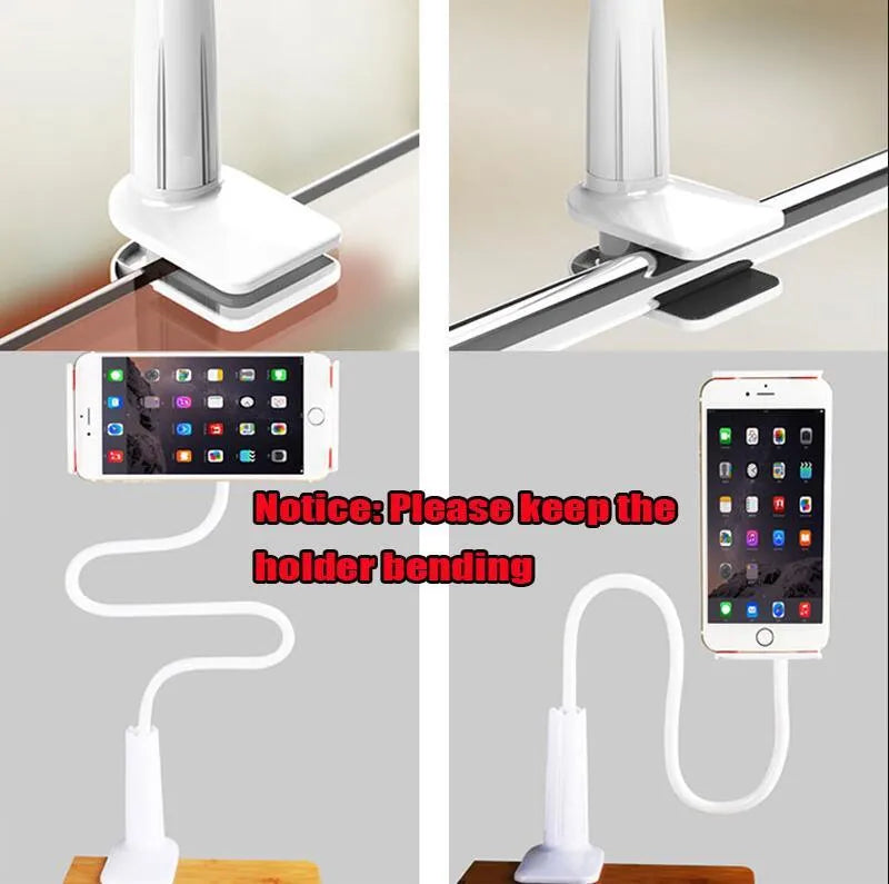 Bedside oversize flat panel mobile phone holder with long flexible arm in various colour options