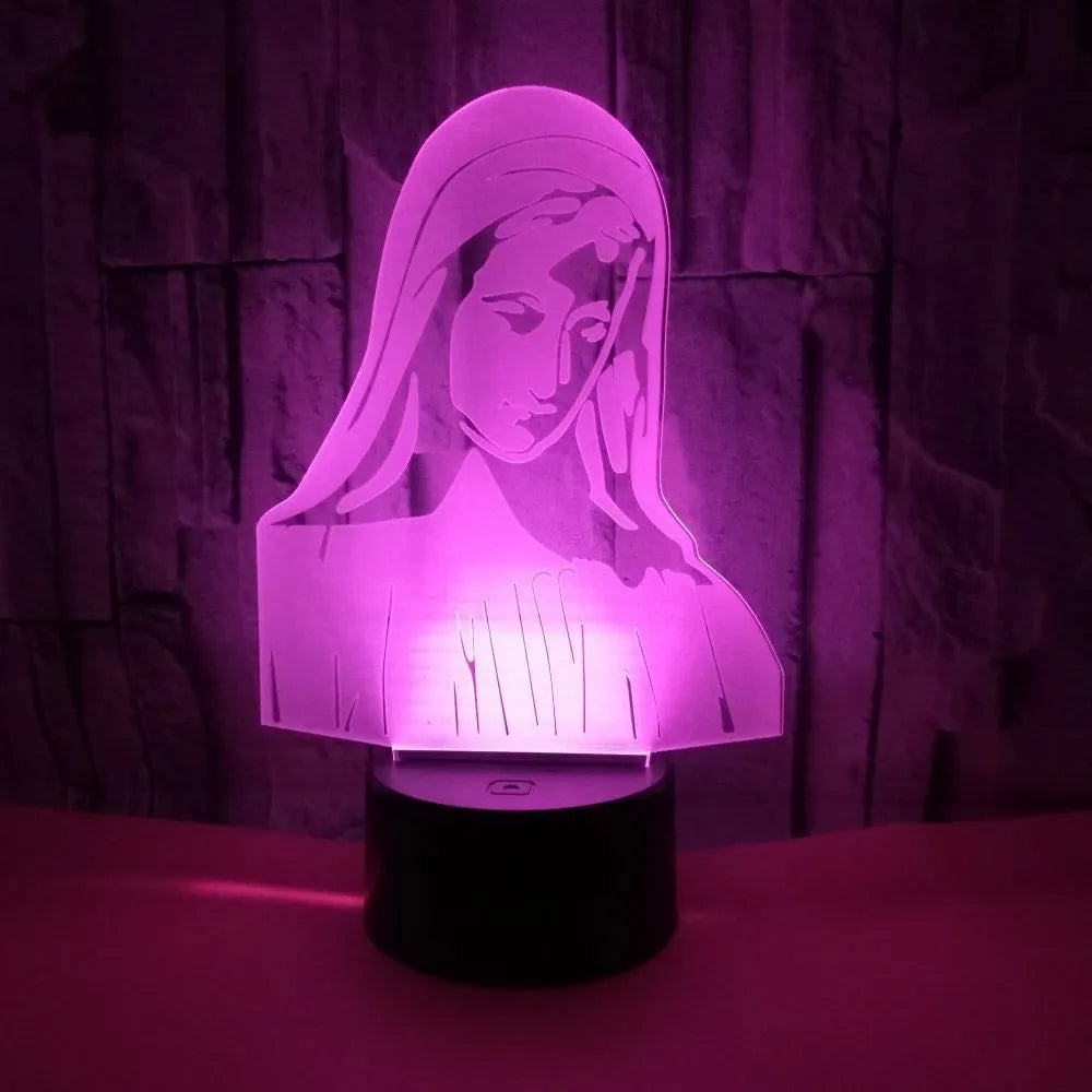 3D LED night light showing dual-ring light pattern from acrylic plate, with ABS base and touch/remote control.
