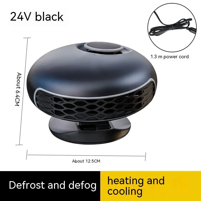 Black car warm air blower heater with 130cm cable for 12V and 24V vehicle defrosting