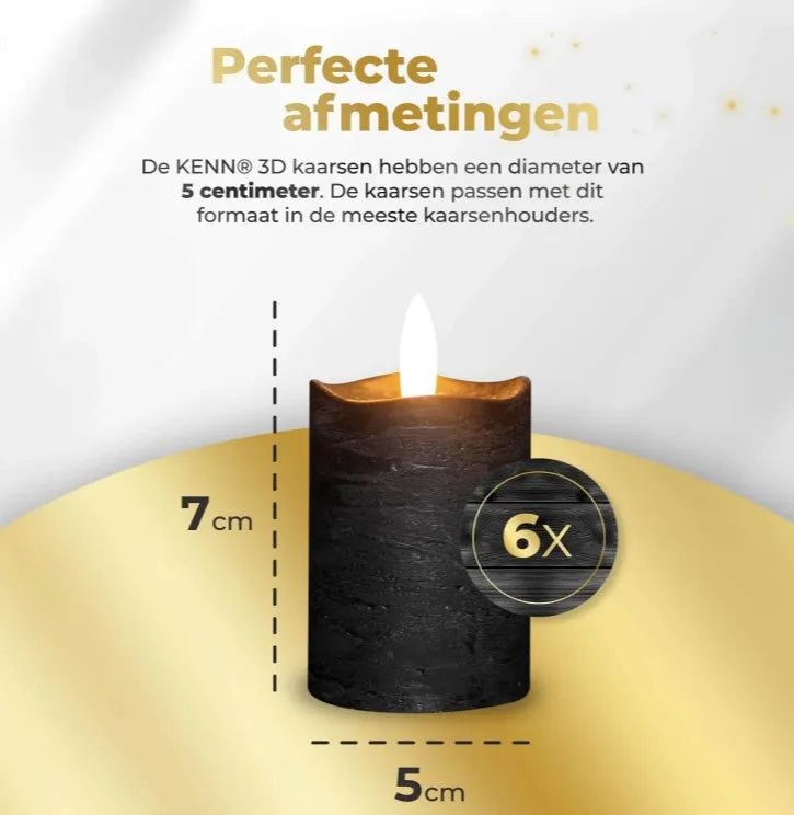 Black LED pillar candle with flickering flame effect measuring 5cm wide by 7cm tall