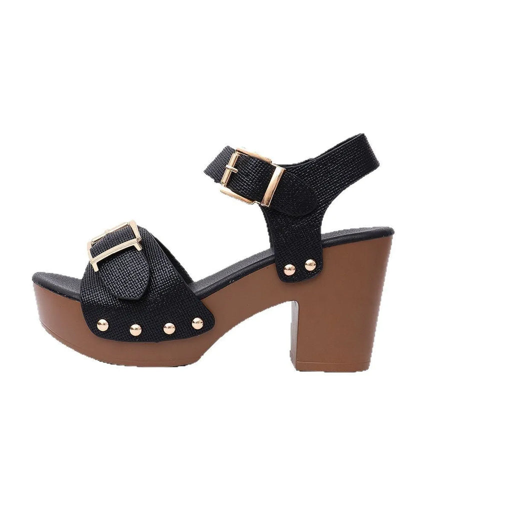 Plus size women's high heel sandals with buckle closure and fish mouth toe design