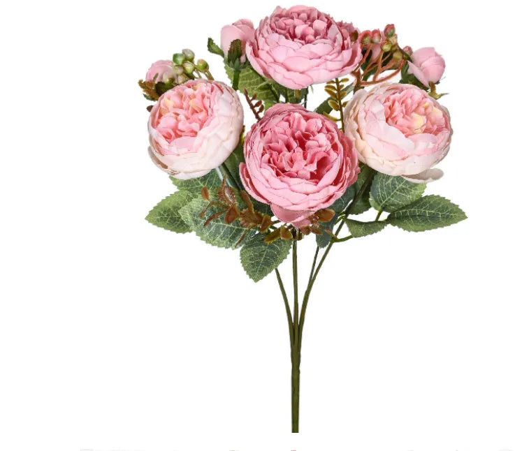 Artificial silk peony bouquet in champagne colour for home and wedding decoration.