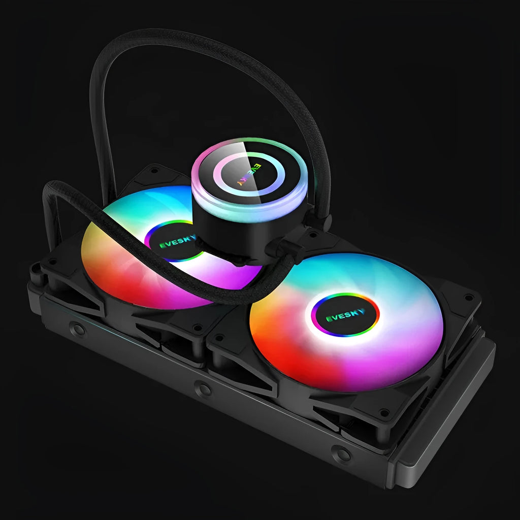 CPU radiator cooling fan with RGB lighting in aluminium construction for gaming PC