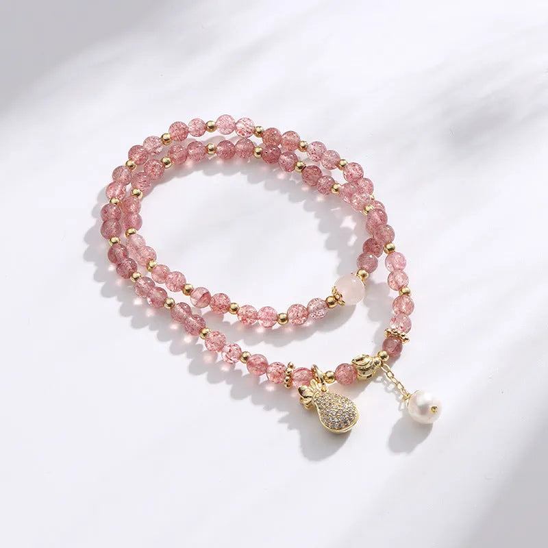 Strawberry quartz geometric bracelet with wallet charm women's crystal jewellery