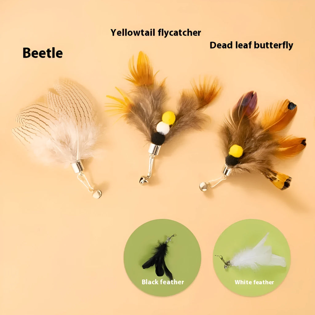 Three cat toy replacement heads with small flying insects design and steel wire construction