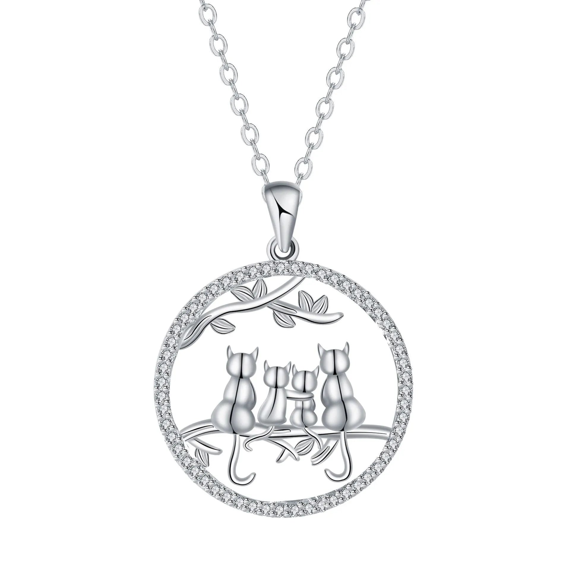 Copper Four Kitten Necklace with cat charm pendant on a cross chain for women.